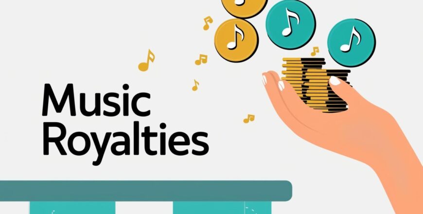 how to collect all your music royalties - simple image i can use for my course thumbnail. Not much writing. let it have a cathcy iicon and bold simple text